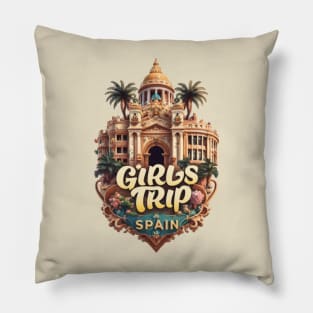 Girls Trip Spain Womens Vacation Holiday Lanzarote For Ladies Hen Party Mallorca Tenerife Barcelona Menorca Pillow