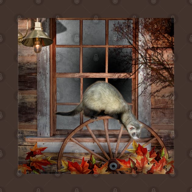 Autumn Escape Ferret - Window ferrets art design by BarbaraGlebska