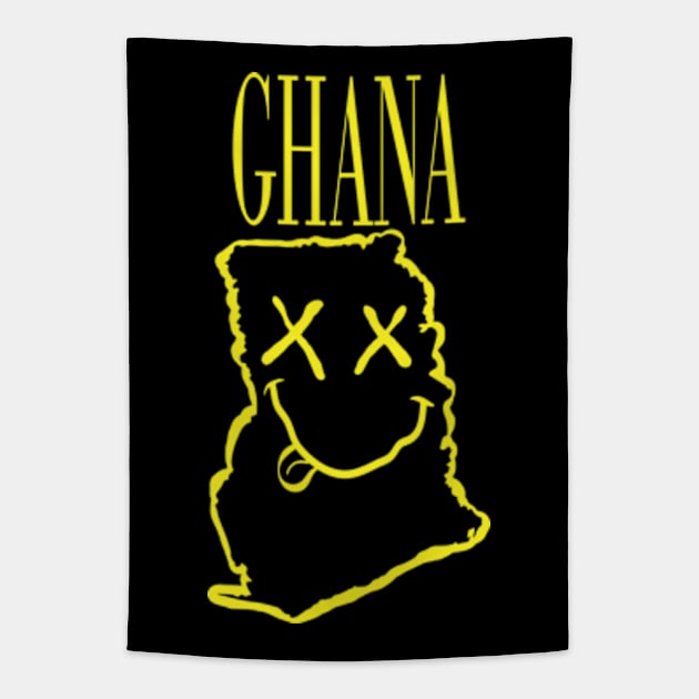 Vibrant Ghana Africa x Eyes Happy Face: Unleash Your 90s Grunge Spirit! Smiling Squiggly Mouth Dazed Happy Face Tapestry by pelagio