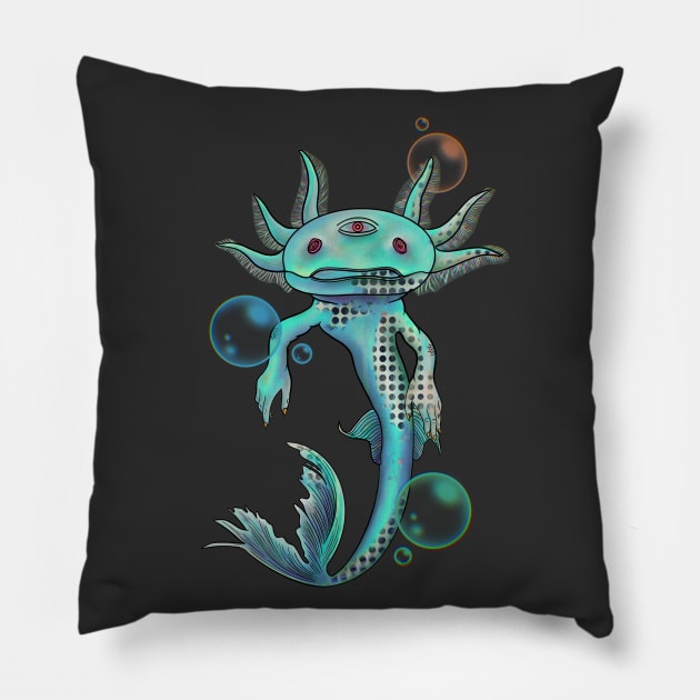 Glitchy Psychedelic Axolotl Pillow by syans_ashes