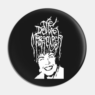 The Debbie Macomber Fanclub Black Death Metal Logo Meme Pin