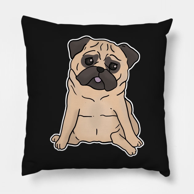 Cute pug dog hand drawn sitting with sad face Pillow by Mesyo