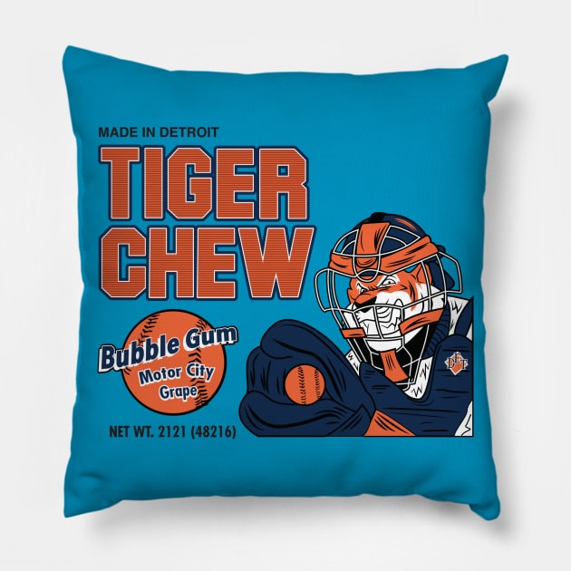 Tiger Chew Bubblegum Pillow by DeepDiveThreads