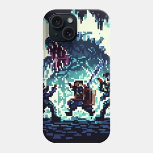 A group of adventurers fighting a monster in a cave pixel art Phone Case