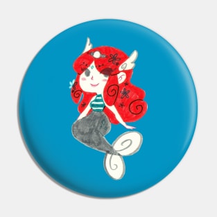 Red Haired Mermaid - Marker Drawing Pin