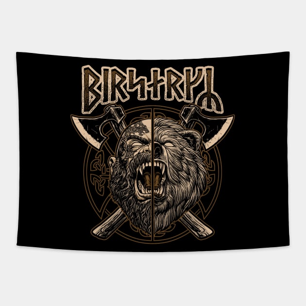 Norse Viking Berserker Runes Pagan Bear Warrior Tapestry by Blue Pagan