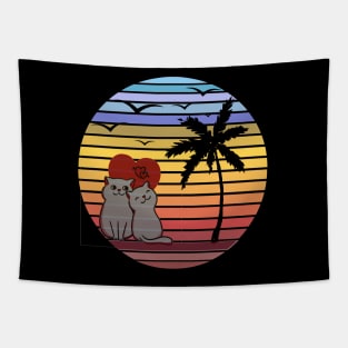 cute cat vintage retro style| cats lovers| cats lover,cat retro vintage sunset rainbow| Tapestry