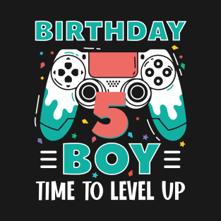 5th Birthday Boy Gamer Funny B-day Gift For Boys kids toddlers T-Shirt