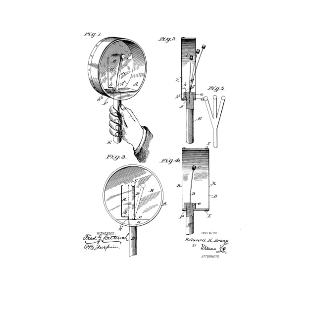 Hand Drum Vintage Patent Hand Drawing by TheYoungDesigns