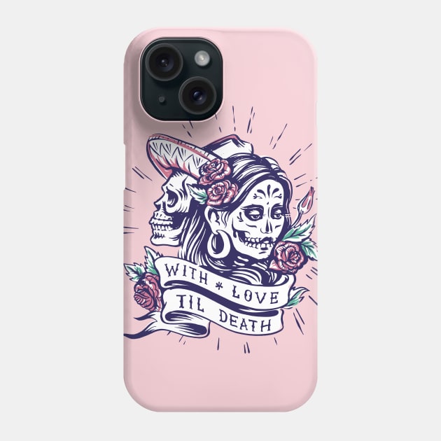 Dia de los Muertos Vintage Tattoo // Sugar Skull Couple Phone Case by SLAG_Creative