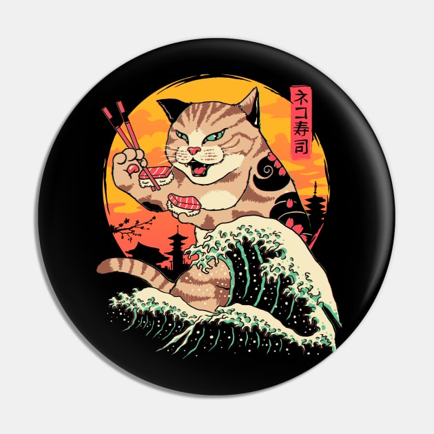 Neko Sushi Wave Pin by Vincent Trinidad Art