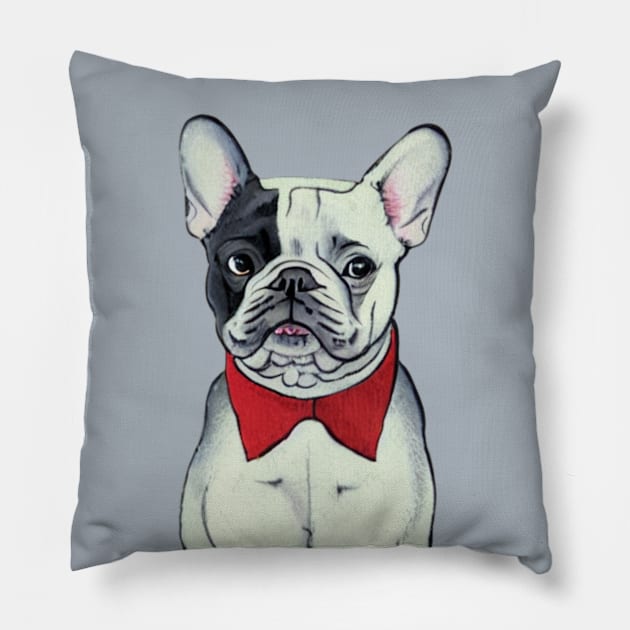 Funny Quirky Cute Black and White French Bulldog Puppy in Christmas Costume Pillow by Mochabonk