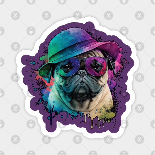 Vaporwave Pug: Hat and Sunglasses Edition Magnet by Focused Instability