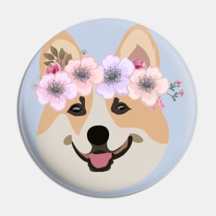 Cute Corgi with crown of flowers Pin