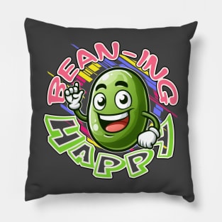 Bean-ing happy: a green bean in cheerful colors Pillow