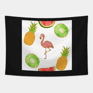 simple, white, flamingo,  yellow, square, pineapple, banana, yellow, orange, juicy, fruit, glitter, gold, summer, pattern, funny, sunny Tapestry