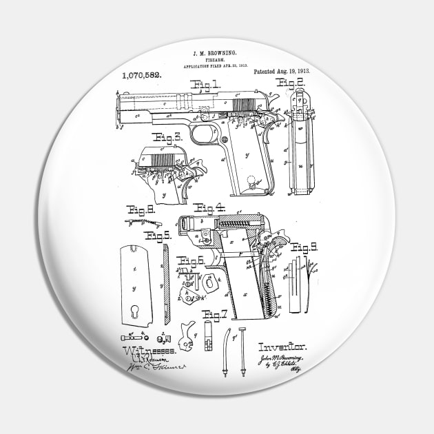 1911 Pistol Takedown Patent (black) Pin by Big Term Designs