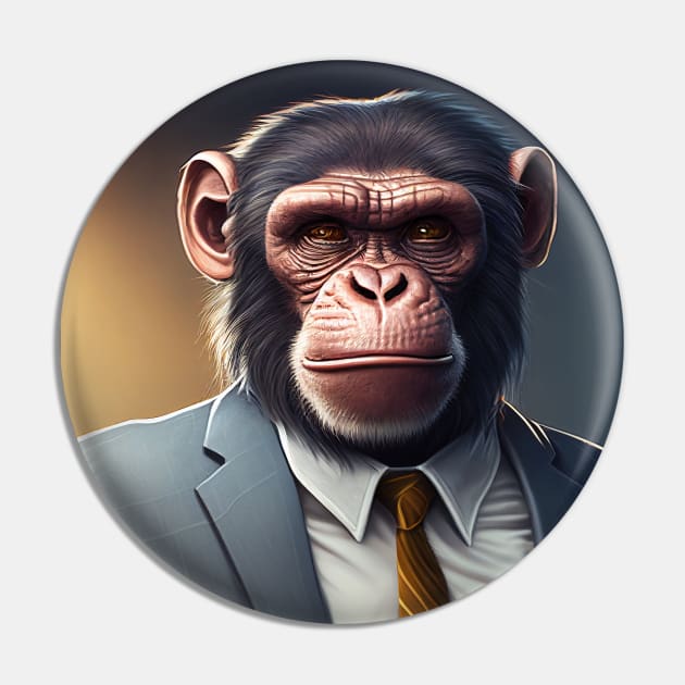 Adorable Monkey In A Suit - Fierce Chimpanzee Animal Print Art For Fashion Lovers Pin by Whimsical Animals