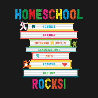 Homeschool Rocks Dabbing Unicorn Fox Turtle Education Books T-Shirt