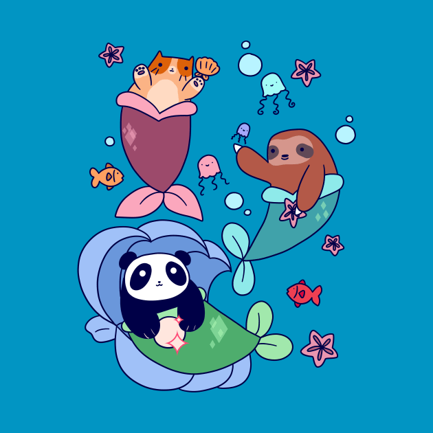 Mermaid Sloth Cat and Panda by saradaboru