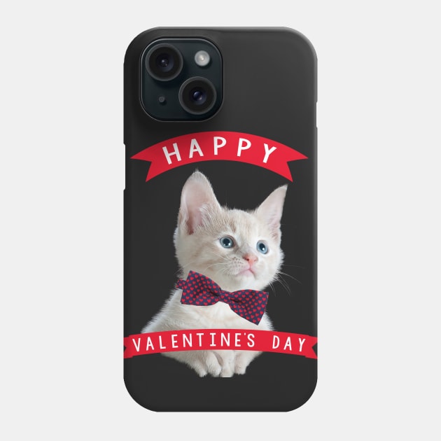 Lovely Cat With Red And Blue  Bow Tie Happy Valentine's Day Phone Case by Fersan