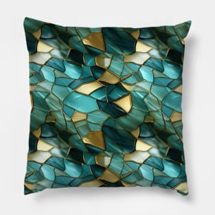 Funky Facade: Trompe-l’oeil Green Turquoise and Gold Pillow