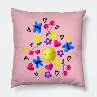 y2k Smiley Doodles Pillow