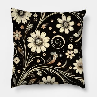 Black and White Floral Pillow