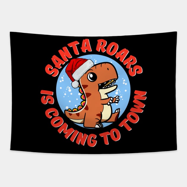 Santa Roars is Coming to Town - Dino Christmas Tapestry by Ashley-Bee