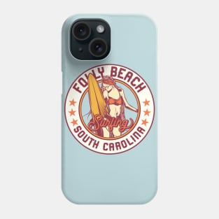 Vintage Surfing Badge for Folly Beach, South Carolina Phone Case