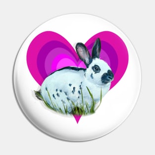 Gorgeous English Spot rabbit on a rainbow purple heart! Pin