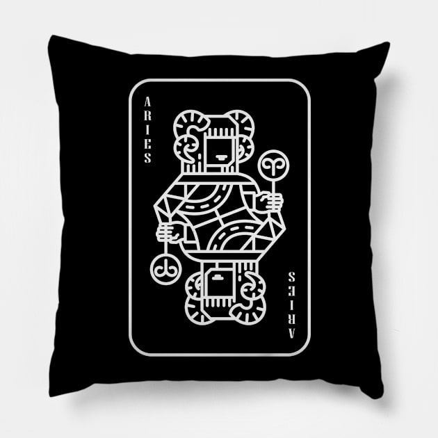 Aries Zodiac horoscope line art playing card style Pillow by Shankara