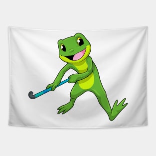 Frog at Hockey with Hockey bat Tapestry