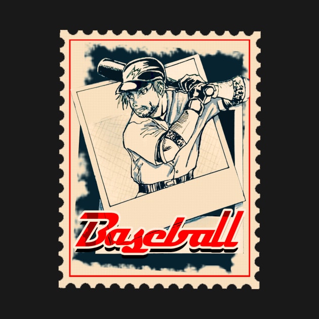 Baseball vintage card stamps Sports Fanatic by Estef Mos Art