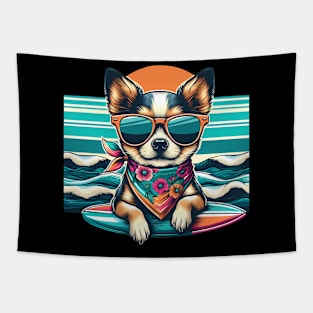 Funny Chihuahua with Sunglasses on a Surf Board Tapestry