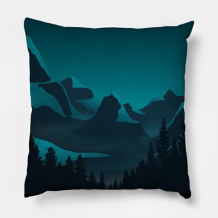 Teal Twilight Landscape Pillow