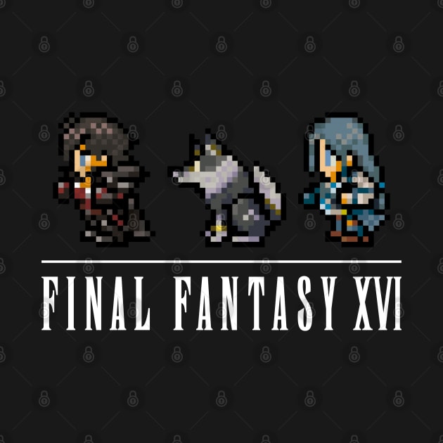 Clive, Torgal, and Jill Logo Design | FFXVI Pixel Party Members | Final Fantasy 16 | Dark Colors by AFKApparelGG