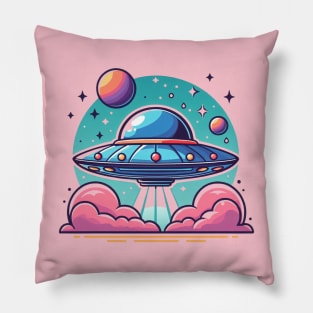 Cute colorful UFO Pink flying saucer Pillow