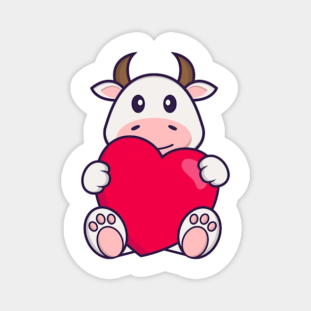 Cute cow holding a big red heart. Magnet by kolega