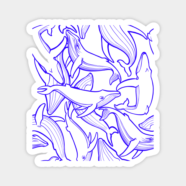 Humpback Whale Blue Linework All Over Print Magnet by RJKpoyp