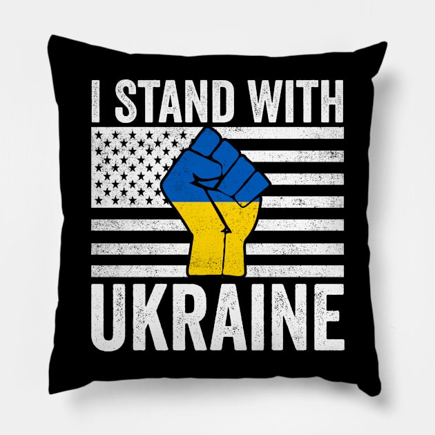 I Stand With Ukraine With American Ukrainian Flag Pillow by fadi1994