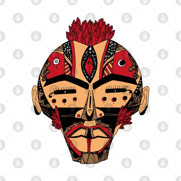 Red and Cream African Mask 4 by kenallouis