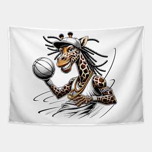 Basketball Giraffe Player | Whimsical Hoops & Wildlife Art Tapestry