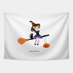 Cute witch with cats Tapestry