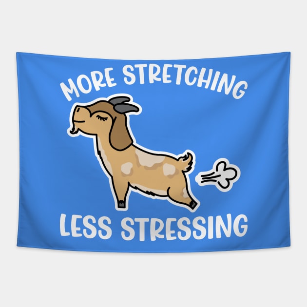 More Stretching Less Stressing Goat Yoga Fitness Funny Tapestry by GlimmerDesigns