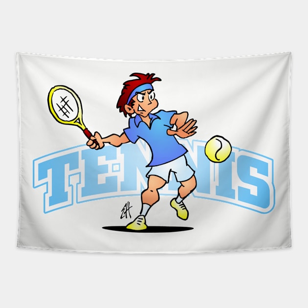 Tennis player hiting a forehand Tapestry by Cardvibes