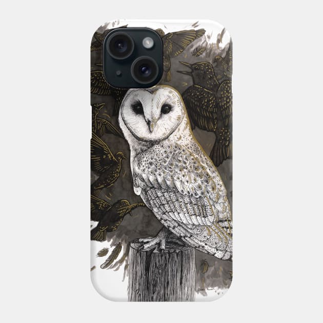 Barn Owl with Golden Starlings Phone Case by Warbler Creative