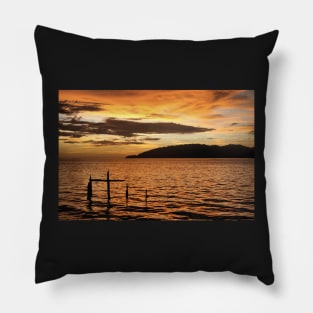 Golden Sunset with Broken Down Pier, Kota Kinabalu Pillow