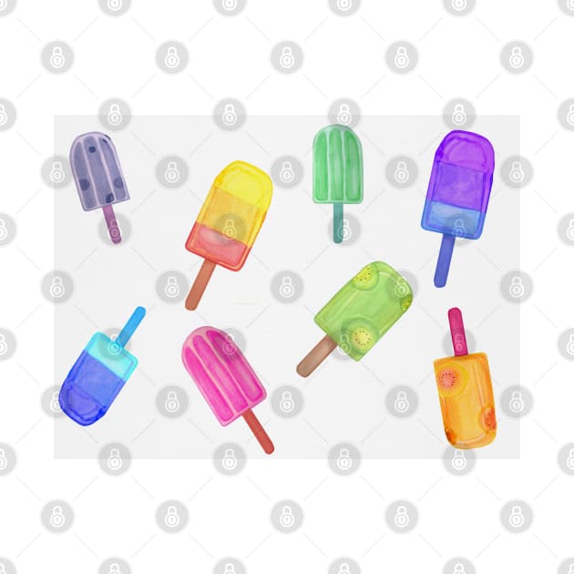 Fun Colorful Popsicle Watercolor Print by kuallidesigns