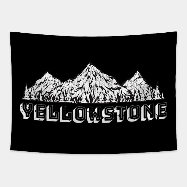 Yellowstone National Park Mountain Silhouette Vintage Art Tapestry by PerttyShirty